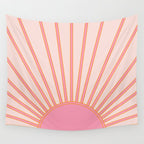   Sun Sunrise Pink Sun Print Sunshine Retro Sun Wall Art Vintage Boho Geometric Line Modern Decor  Wall Tapestry Gallery Image 4