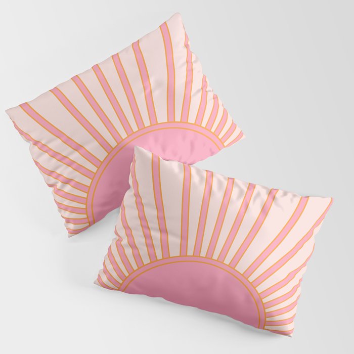   Sun Sunrise Pink Sun Print Sunshine Retro Sun Wall Art Vintage Boho Geometric Line Modern Decor  Pillow Sham Gallery Image 1