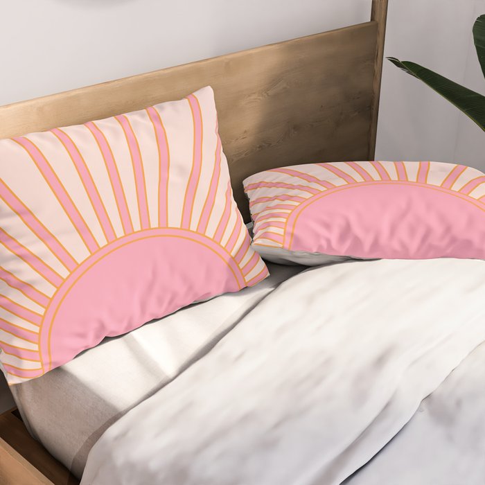   Sun Sunrise Pink Sun Print Sunshine Retro Sun Wall Art Vintage Boho Geometric Line Modern Decor  Pillow Sham Gallery Image 2