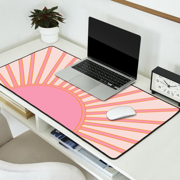   Sun Sunrise Pink Sun Print Sunshine Retro Sun Wall Art Vintage Boho Geometric Line Modern Decor  Desk Mat Gallery Image 2