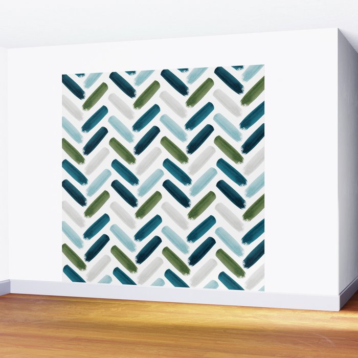 Painted Herringbone - oceanic Wall Mural Gallery Image 2