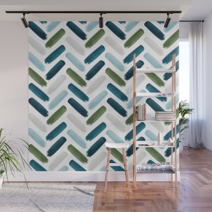 Painted Herringbone - oceanic Wall Mural Gallery Image 1