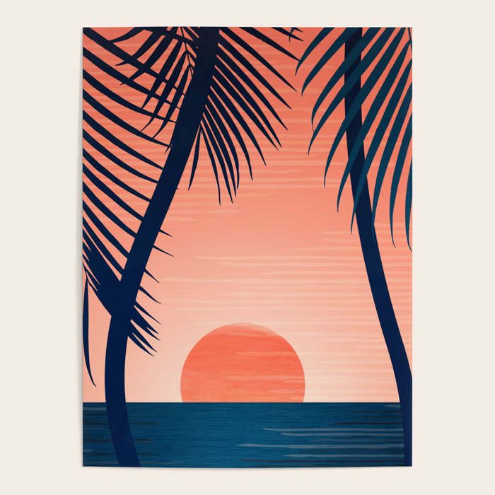Sunset Palms - Peach Navy Palette Poster Gallery Image 1