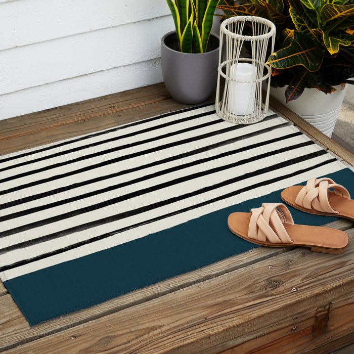 Dark Teal x Stripes Outdoor Rug Gallery Image 2