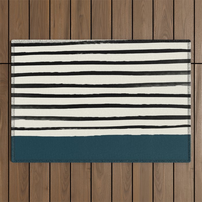 Dark Teal x Stripes Outdoor Rug Gallery Image 1