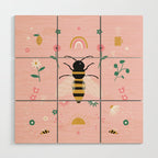 Honey Bee Floral Pattern Wood Wall Art Gallery Image 1