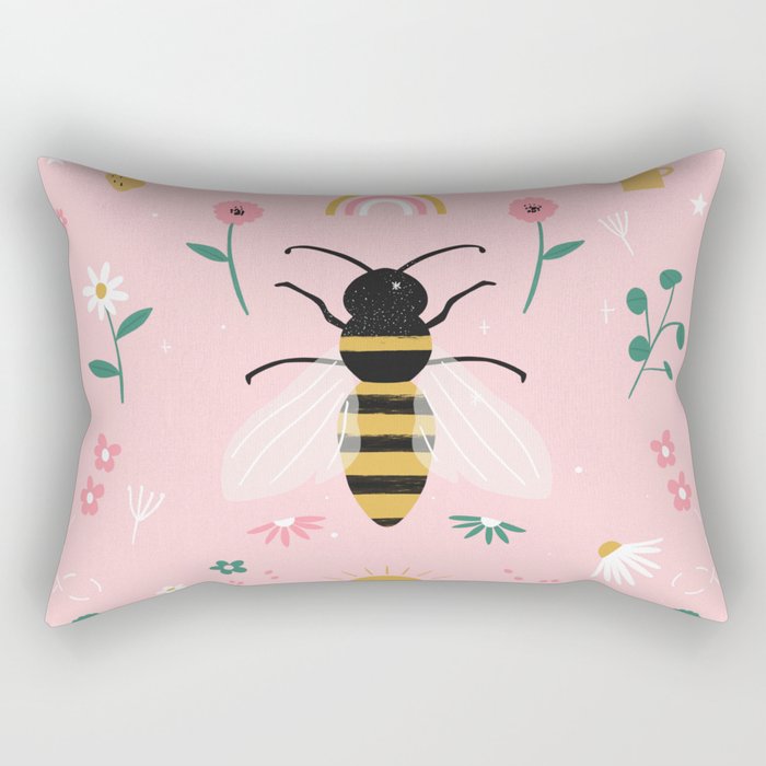 Honey Bee Floral Pattern Rectangular Pillow Gallery Image 1