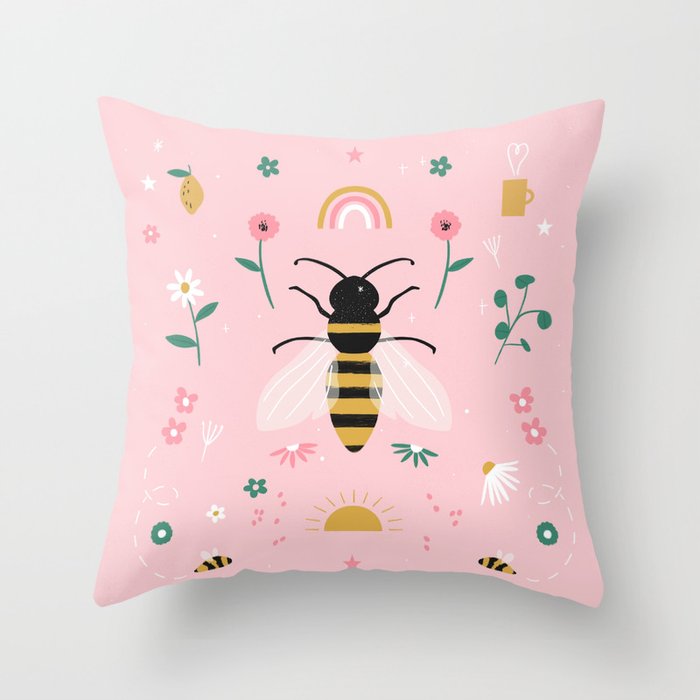 Honey Bee Floral Pattern Throw Pillow Gallery Image 6
