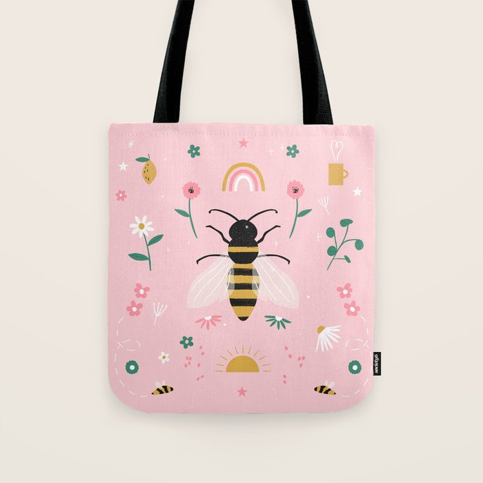 Honey Bee Floral Pattern Tote Bag Gallery Image 1
