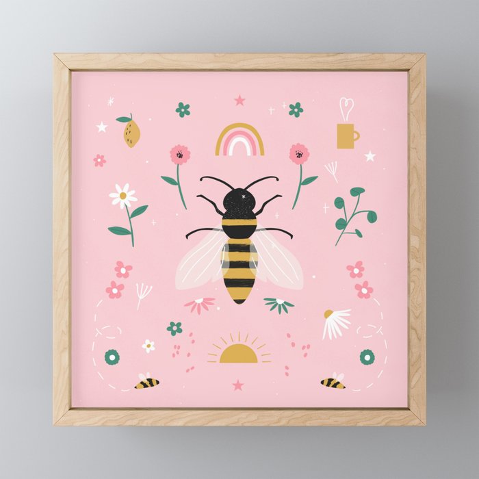 Honey Bee Floral Pattern Mini Art Print Gallery Image 1