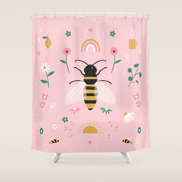 Honey Bee Floral Pattern Shower Curtain Gallery Image 1