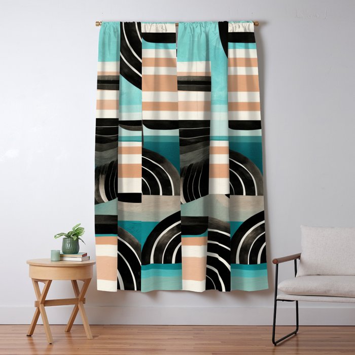 Retro Geometric Shapes 3 Window Curtain Gallery Image 1