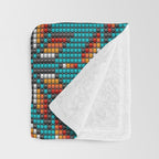 Modern colorful beaded boho aztec kilim pattern on teal Throw Blanket Gallery Image 3