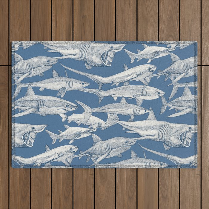 just sharks cobalt denim Outdoor Rug Gallery Image 1
