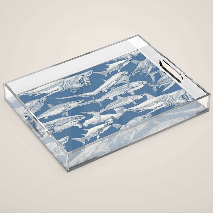 just sharks cobalt denim Acrylic Tray Gallery Image 1