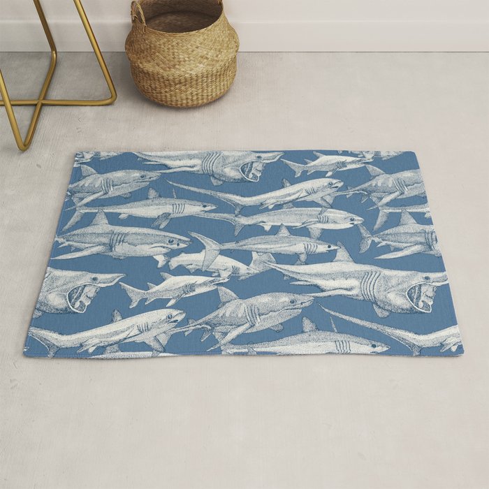 just sharks cobalt denim Rug Gallery Image 1