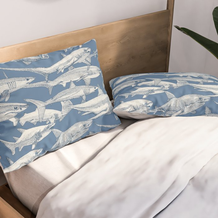 just sharks cobalt denim Pillow Sham Gallery Image 2