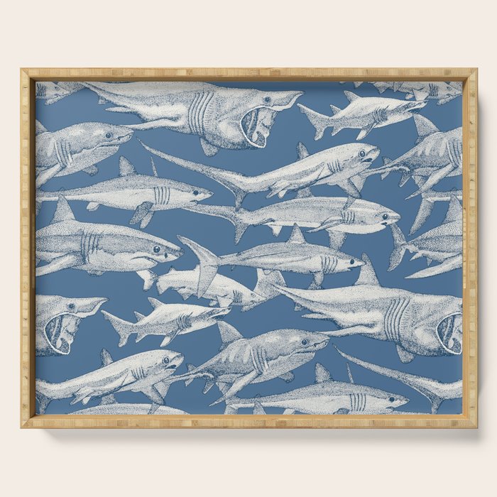 just sharks cobalt denim Serving Tray Gallery Image 1