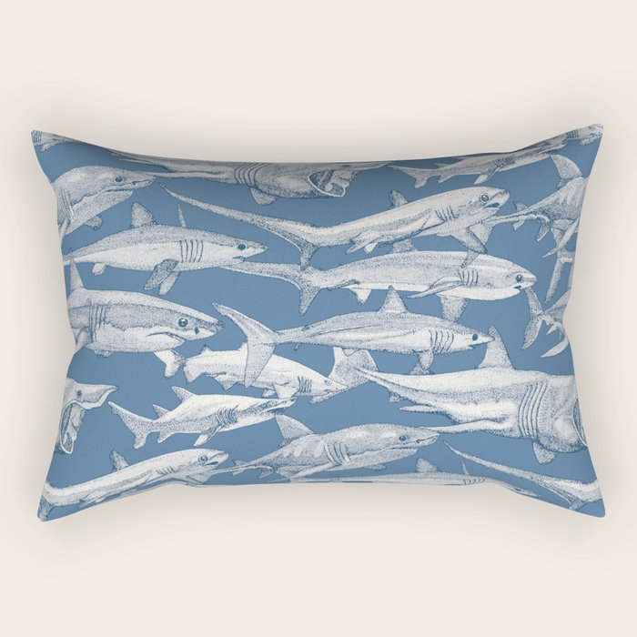 just sharks cobalt denim Rectangular Pillow Gallery Image 1