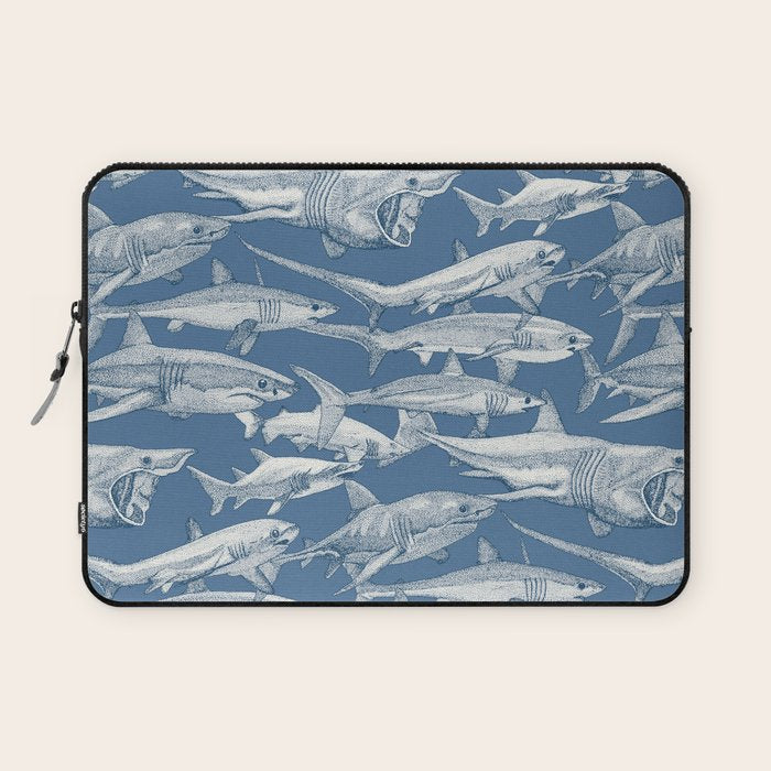 just sharks cobalt denim Laptop Sleeve Gallery Image 1