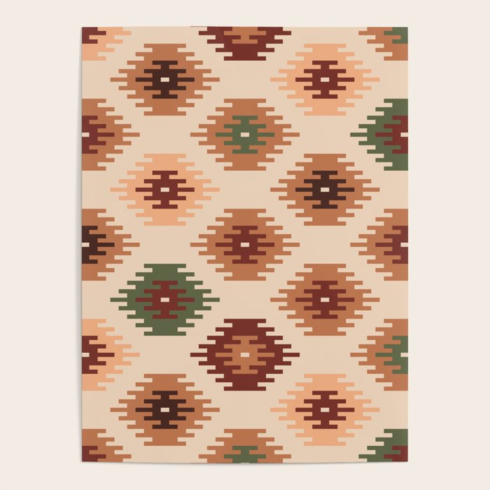 Southwest native Aztec diamonds kilim Poster Gallery Image 4