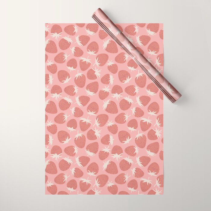Pink Strawberries Wrapping Paper Gallery Image 1