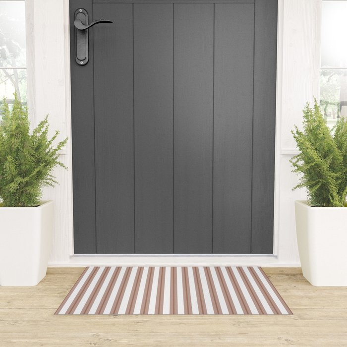 Mocha Double Stripes Brown and White Vertical Stripe Pattern Welcome Mat Gallery Image 3