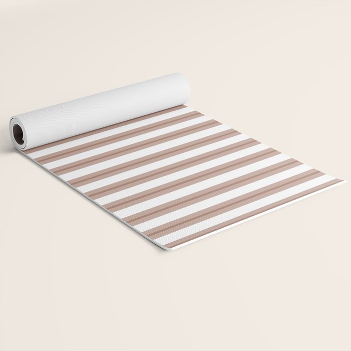 Mocha Double Stripes Brown and White Vertical Stripe Pattern Yoga Mat Gallery Image 2