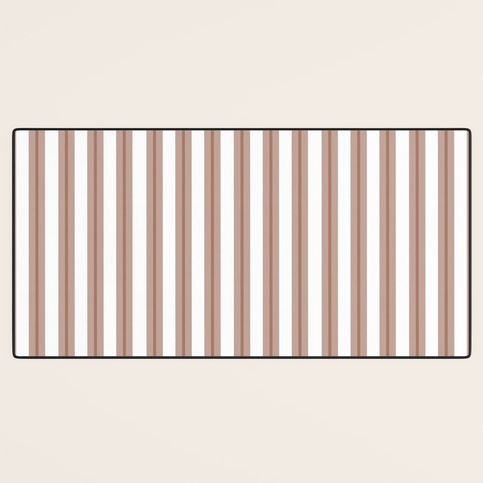 Mocha Double Stripes Brown and White Vertical Stripe Pattern Desk Mat Gallery Image 3