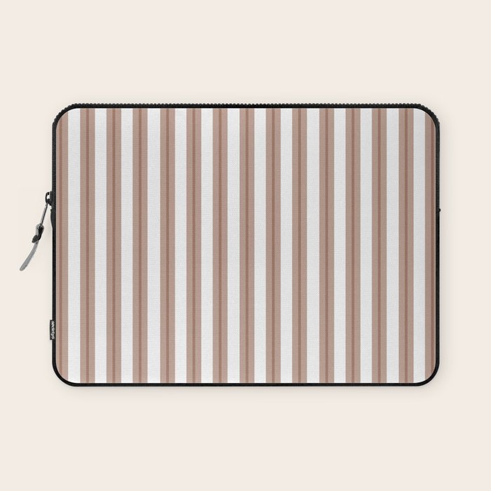 Mocha Double Stripes Brown and White Vertical Stripe Pattern Laptop Sleeve Gallery Image 1