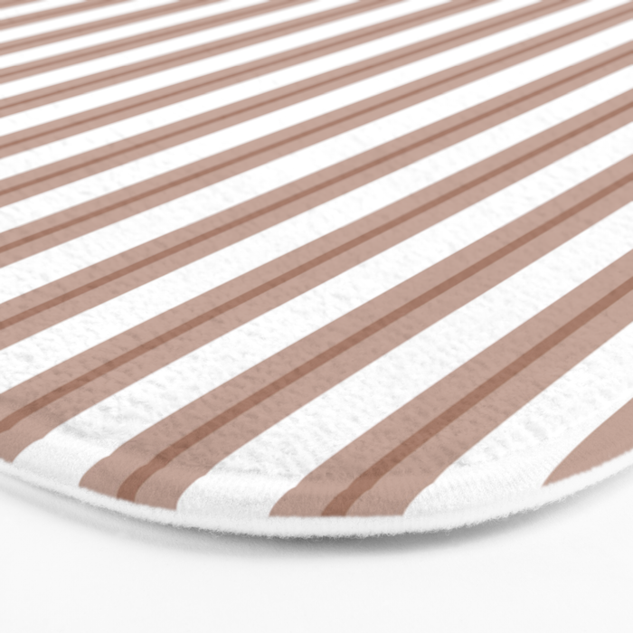 Mocha Double Stripes Brown and White Vertical Stripe Pattern Bath Mat Gallery Image 3
