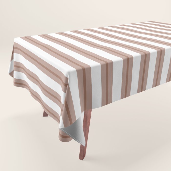 Mocha Double Stripes Brown and White Vertical Stripe Pattern Tablecloth Gallery Image 1