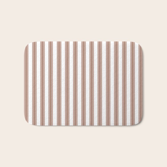 Mocha Double Stripes Brown and White Vertical Stripe Pattern Bath Mat Gallery Image 1