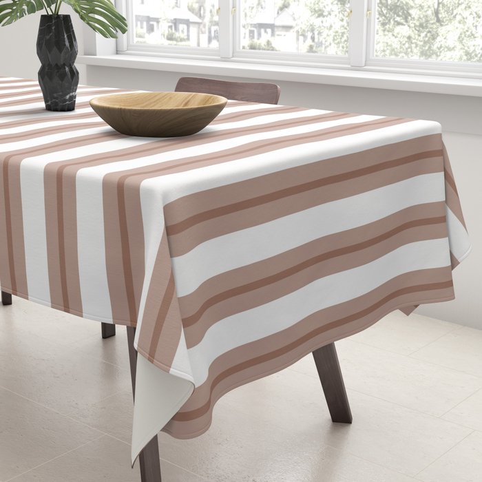 Mocha Double Stripes Brown and White Vertical Stripe Pattern Tablecloth Gallery Image 3