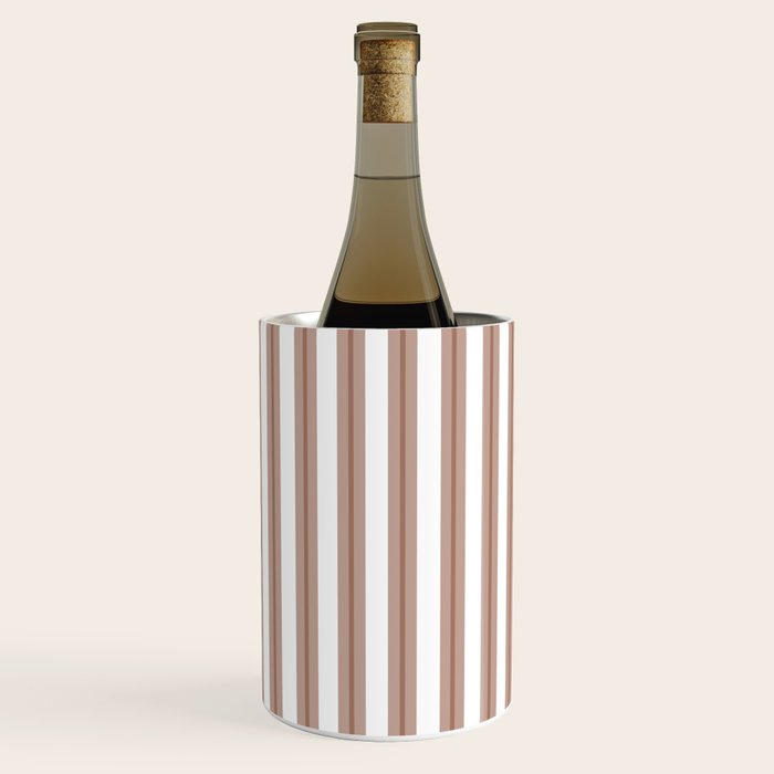 Mocha Double Stripes Brown and White Vertical Stripe Pattern Wine Chiller Gallery Image 2