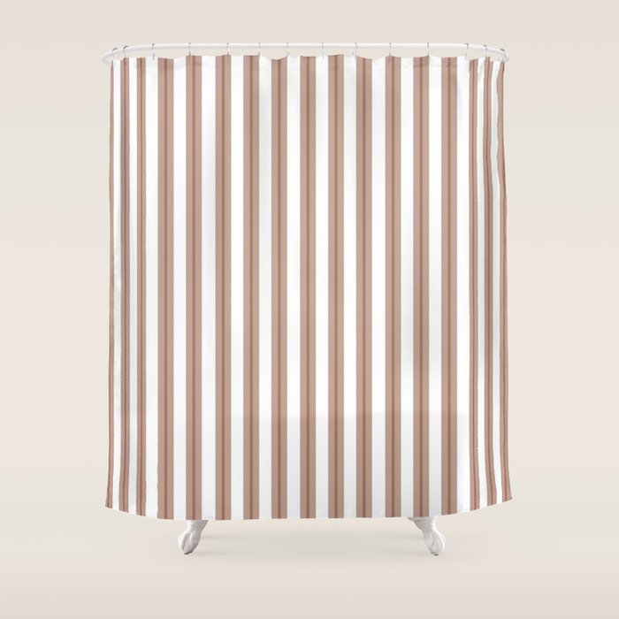 Mocha Double Stripes Brown and White Vertical Stripe Pattern Shower Curtain Gallery Image 1