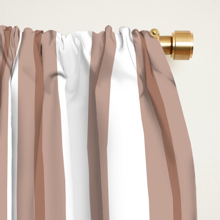 Mocha Double Stripes Brown and White Vertical Stripe Pattern Window Curtain Gallery Image 2