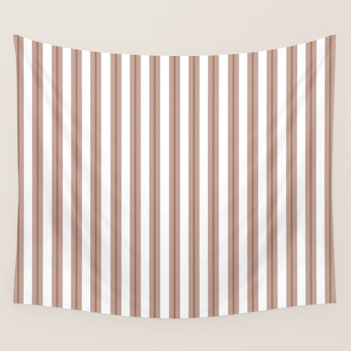 Mocha Double Stripes Brown and White Vertical Stripe Pattern Wall Tapestry Gallery Image 4
