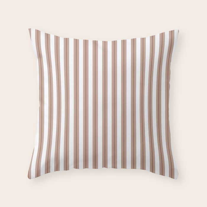 Mocha Double Stripes Brown and White Vertical Stripe Pattern Throw Pillow Gallery Image 6