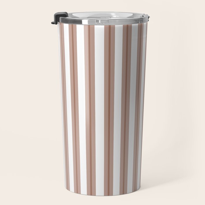 Mocha Double Stripes Brown and White Vertical Stripe Pattern Travel Mug Gallery Image 3