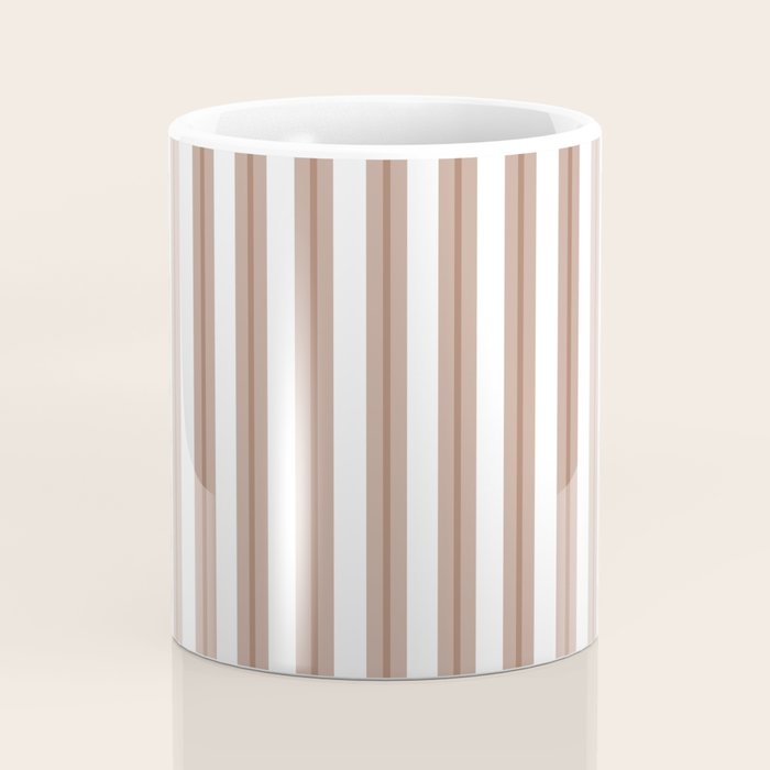 Mocha Double Stripes Brown and White Vertical Stripe Pattern Coffee Mug Gallery Image 4