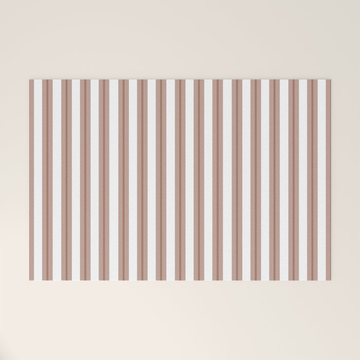 Mocha Double Stripes Brown and White Vertical Stripe Pattern Welcome Mat Gallery Image 1