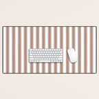 Mocha Double Stripes Brown and White Vertical Stripe Pattern Desk Mat Gallery Image 1