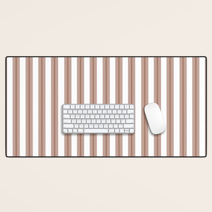 Mocha Double Stripes Brown and White Vertical Stripe Pattern Desk Mat Gallery Image 1