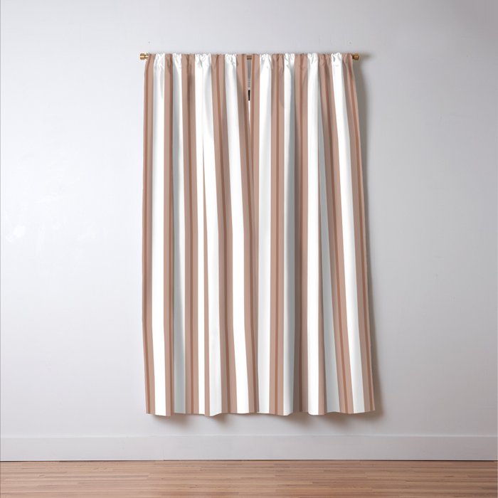 Mocha Double Stripes Brown and White Vertical Stripe Pattern Window Curtain Gallery Image 3
