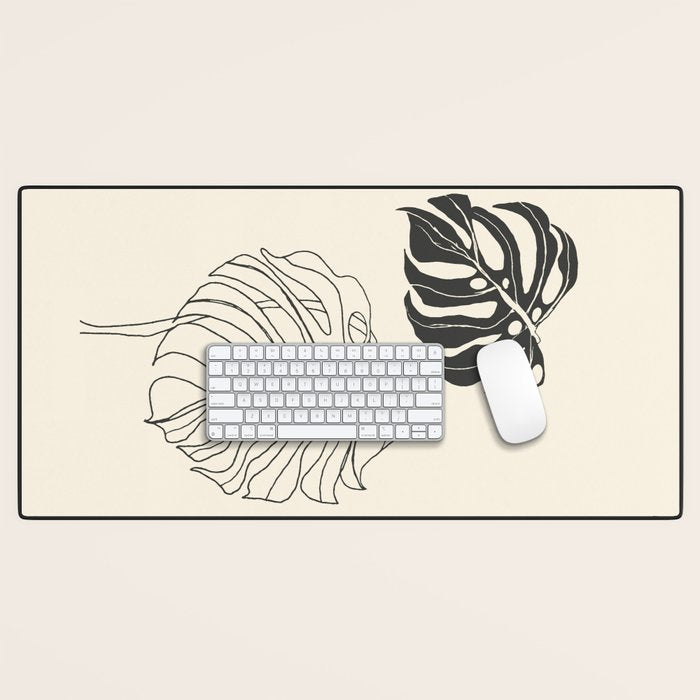 Monstera Leaf Drawing Desk Mat Gallery Image 1