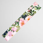 Festive, Floral Watercolor Rose Garden, Pink and White Table Runner Gallery Image 3