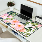 Festive, Floral Watercolor Rose Garden, Pink and White Desk Mat Gallery Image 2