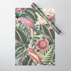 Vintage & Shabby Chic - Sepia Pink Tropical Bird Summer Garden Wrapping Paper Gallery Image 1