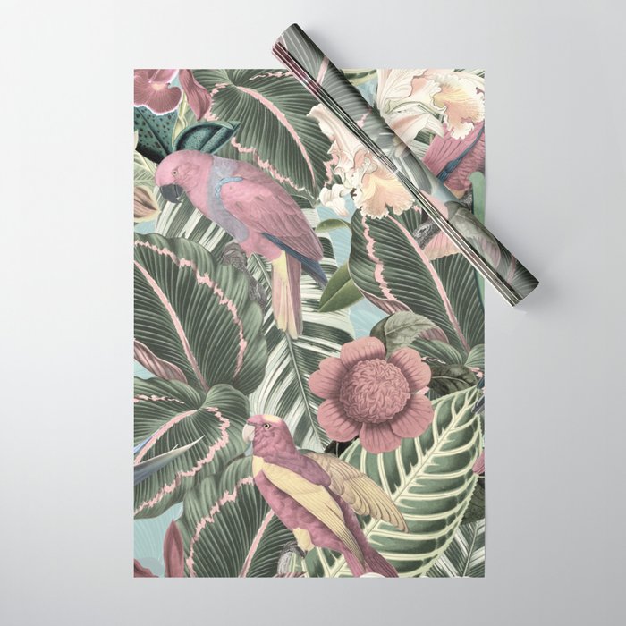 Vintage & Shabby Chic - Sepia Pink Tropical Bird Summer Garden Wrapping Paper Gallery Image 1